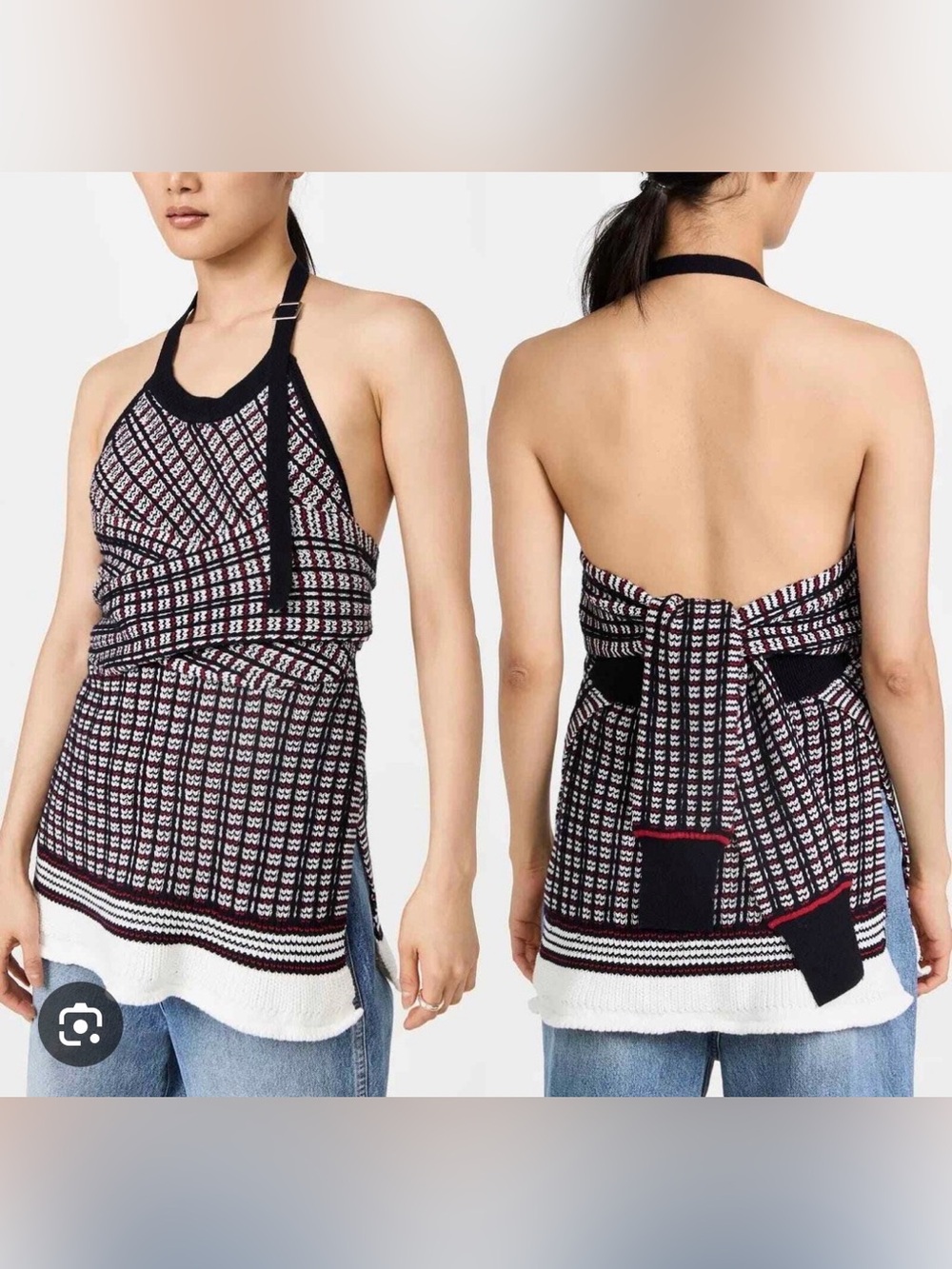 3.1 Phillip Lim Red and White Knitted Halter Top
